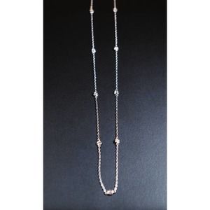 14K White Gold Necklace with 10 Round Diamonds, 18' Chain
